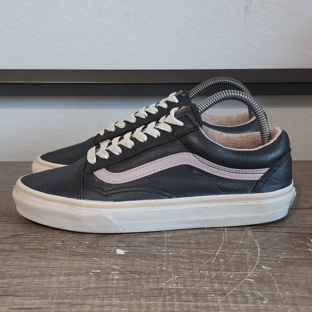 Vans Old Skool Leather Women's Athletic Skate Shoes Sneakers Size 8 Black